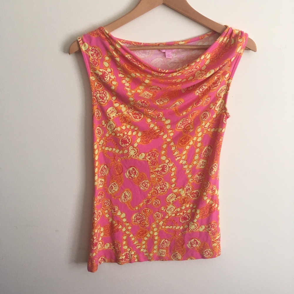 Lilly Pulitzer | Pink and Orange Cowl Neck Top XS